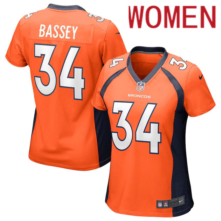 Women Denver Broncos 34 Essang Bassey Nike Orange Game NFL Jersey